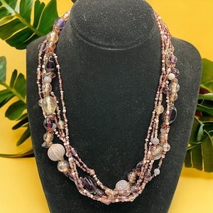 Purple, Lavender, White Different Size & Shapes Glass Beaded Necklace!